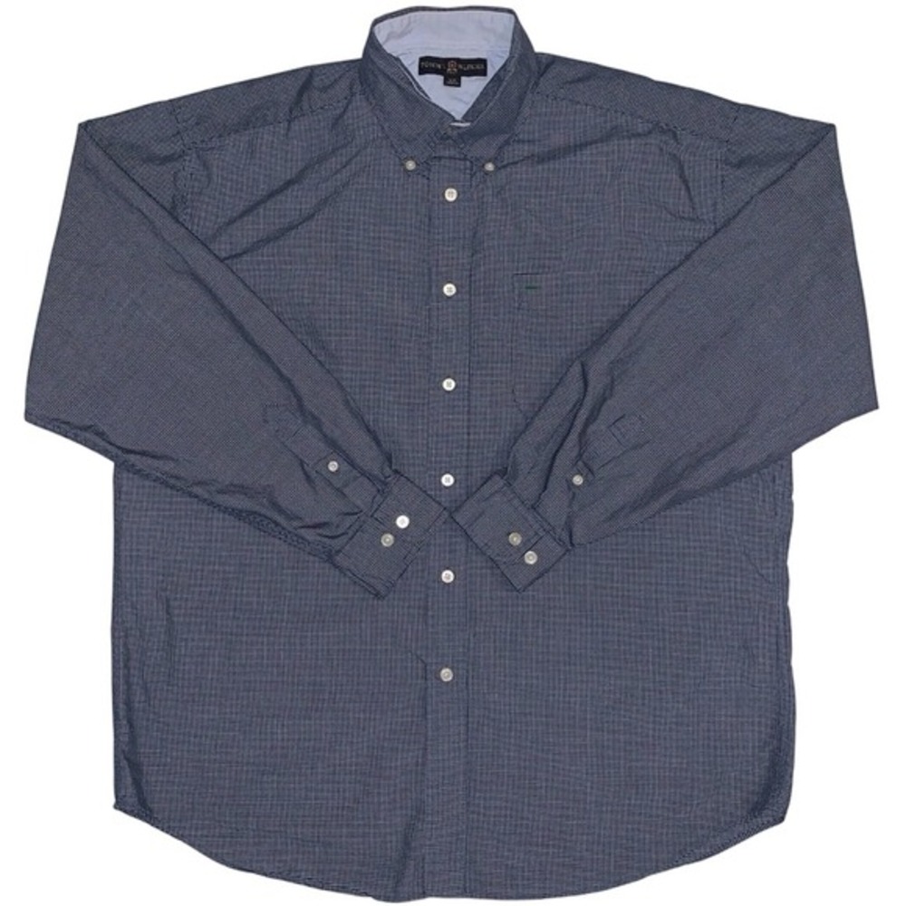 Tommy Hilfiger Men's Large Blue Checkered Plaid Golf Shirt Long Sleeve Button